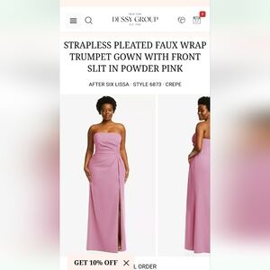 Nwt Strapless Pleated Faux Wrap Trumpet Gown with Front Slit in Powder Pink Sz 2
